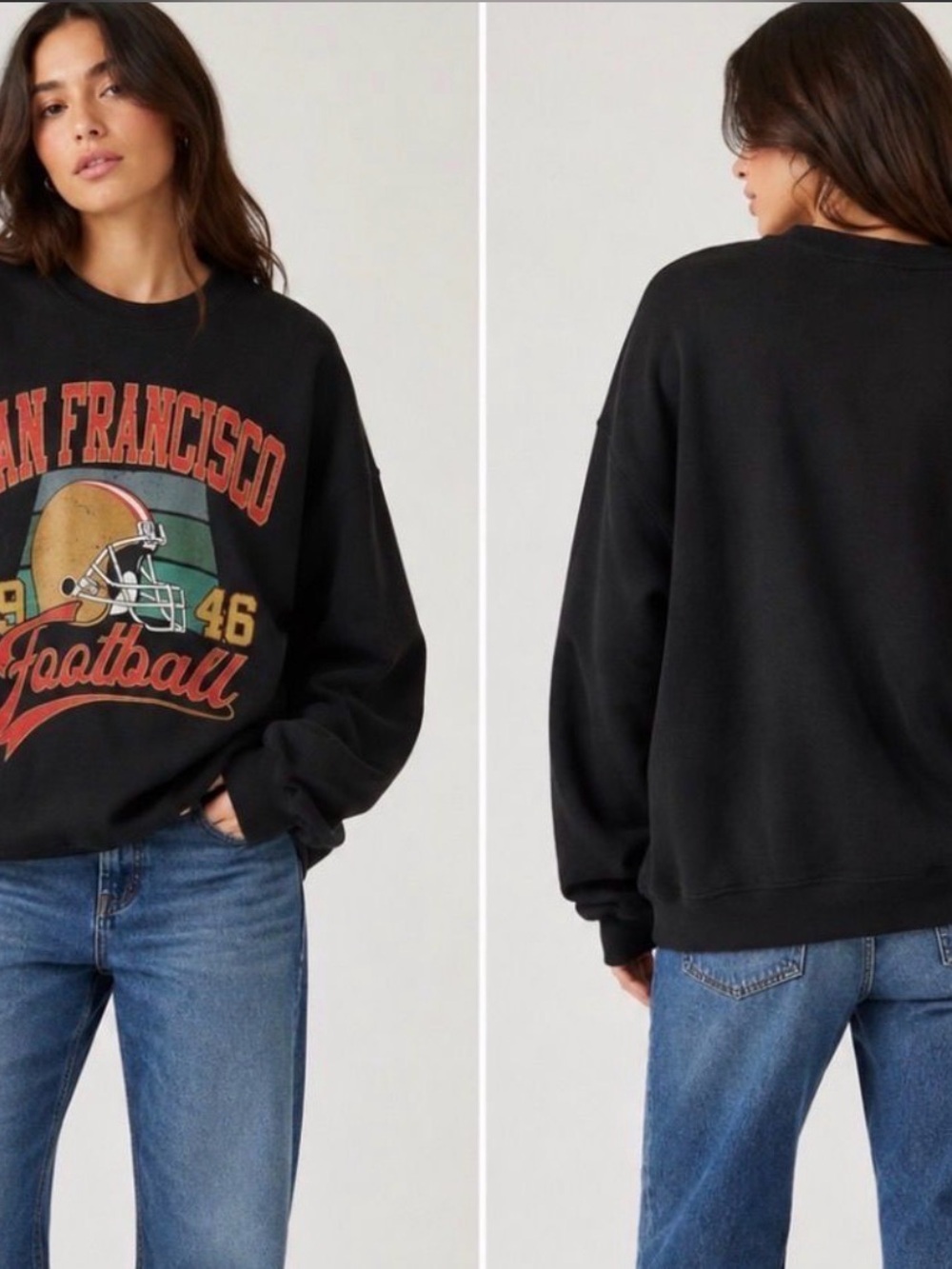 Black San Francisco Football Graphic Crewneck Sweatshirt